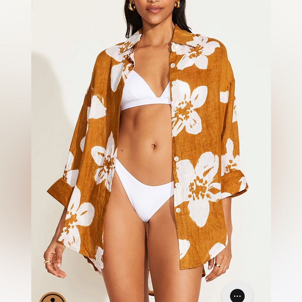 Vitamin A Playa Linen Boyfriend Shirt NWT